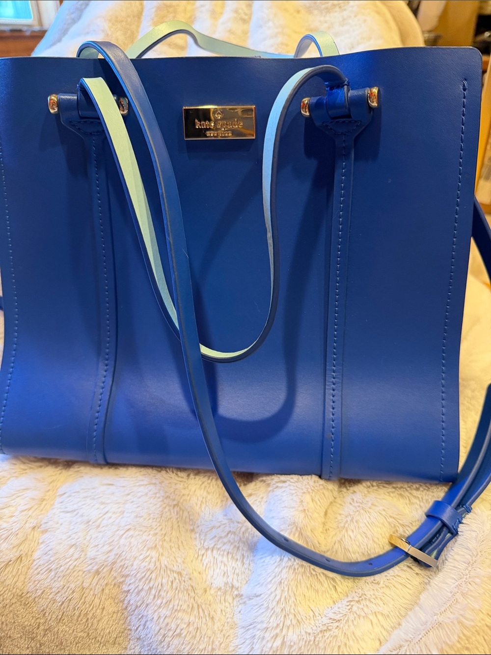 kate spade Blue Leather Tote with Light Blue Trim